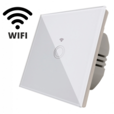 Intrerupator touch simplu WI-FI, sticla securizata, alb