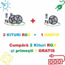 PROMO BANDA LED 12V RGB 10W/M IP65 54LED/M 5050 CU TELECOMANDA + ALIMENTATOR 2+1 GRATIS